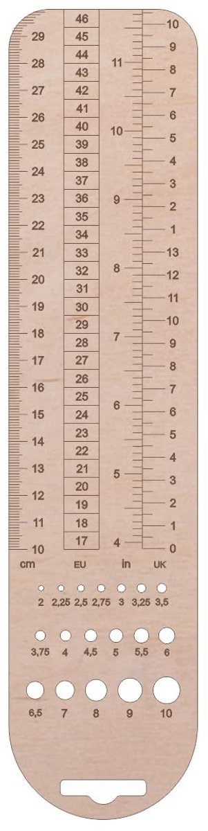 Breinaald Meter en Meetliniaal voor Breinaalden 2 mm tot 10 mm
