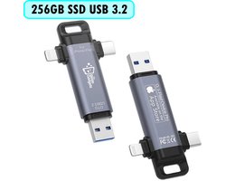 USB SSD Drive 256GB - USB-A/USB-C/Lightning - USB 3.2 - Geschikt voor iPhone/iPad, Android, Windows PC/Laptop