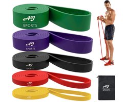 AJ-Sports Pull up bands - Weerstandsbanden - Resistance Bands - Fitness Elastiek - Set van 5 banden - 5 verschillende Weerstanden - Fitness elastiek - Crossfit - Powerlifting banden - Sport - Fitness - Inclusief draagtas - Calisthenics