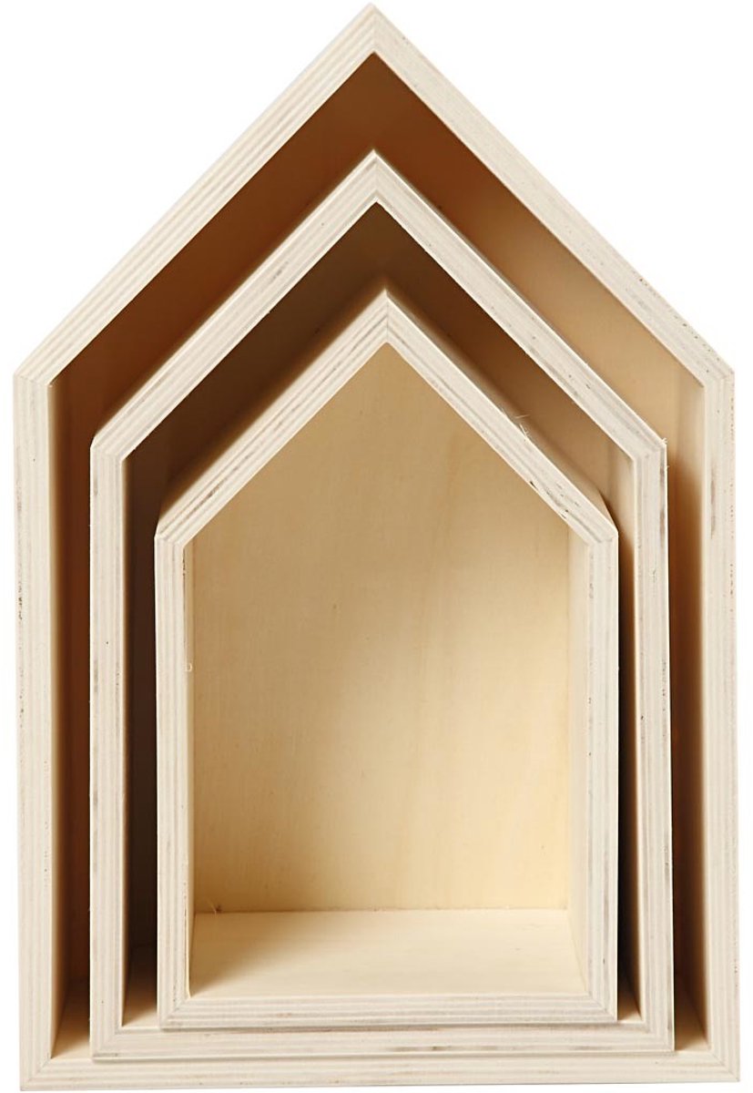 Showdozen, huizen, H: 20,3+25,3+31 cm, D: 10 cm, B: 13+16,2+20 cm, 3 stuk/ 1 set
