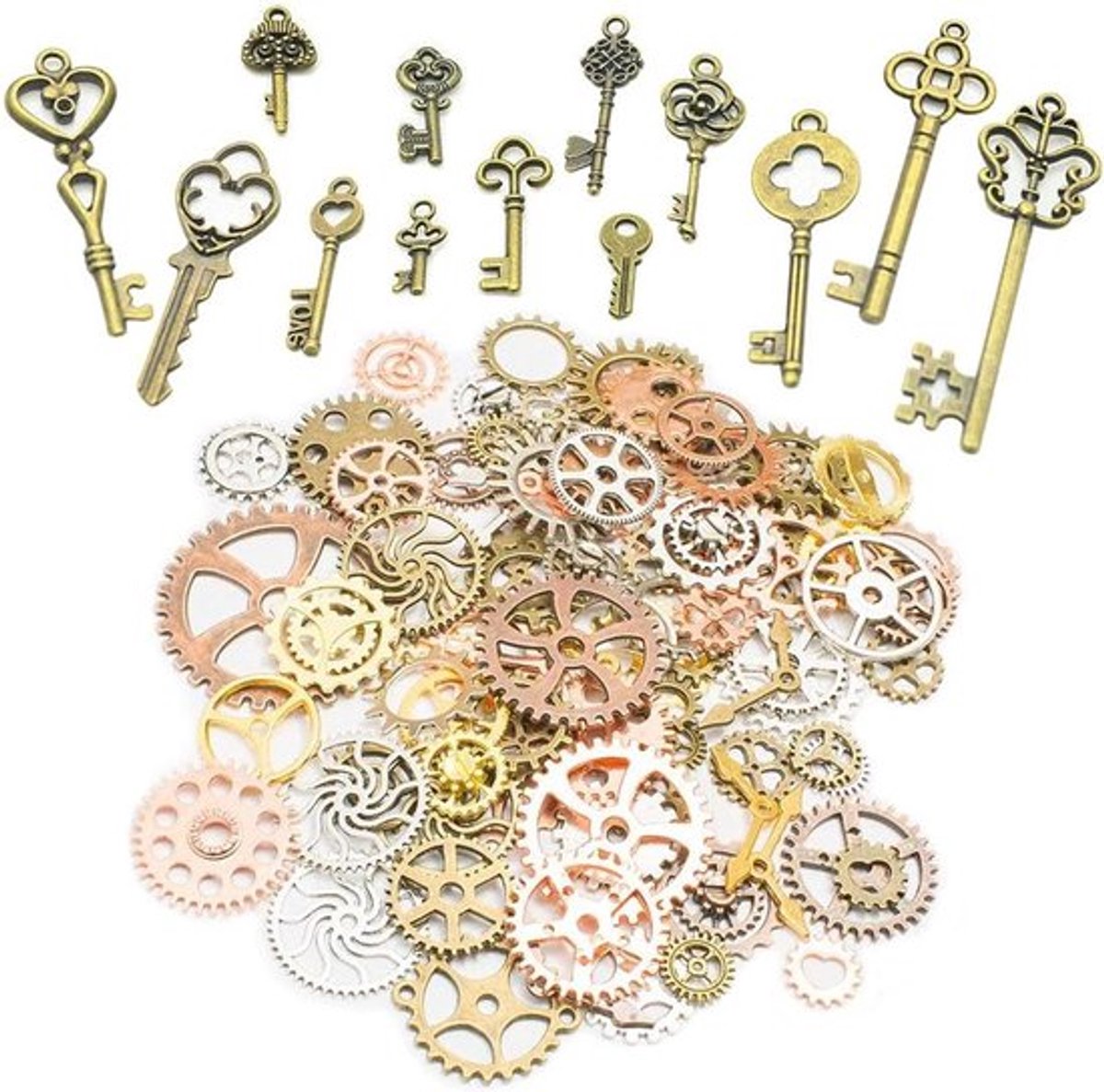KARZO - Set van 39 metalen tandwielen en vintage sleutelhangers van 100 gram, ideaal voor horloge reparatie en creatieve sieraden maken