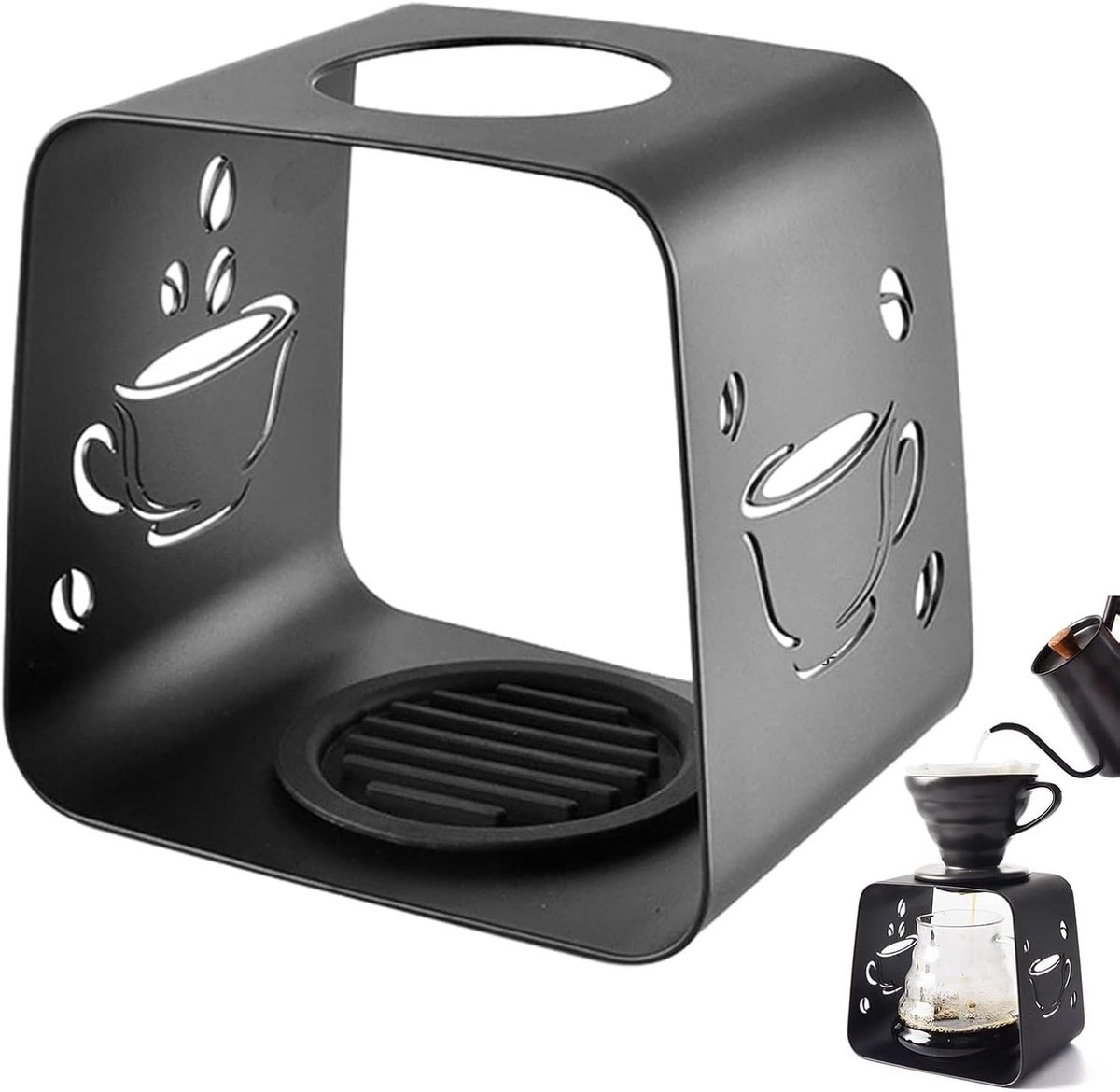 Koffie Filterhouder - Afdruiprek Zetstation - Koffie Zetten - Stalen Constructie - 17.3 x 13.3 x 15.9 cm - Zwart