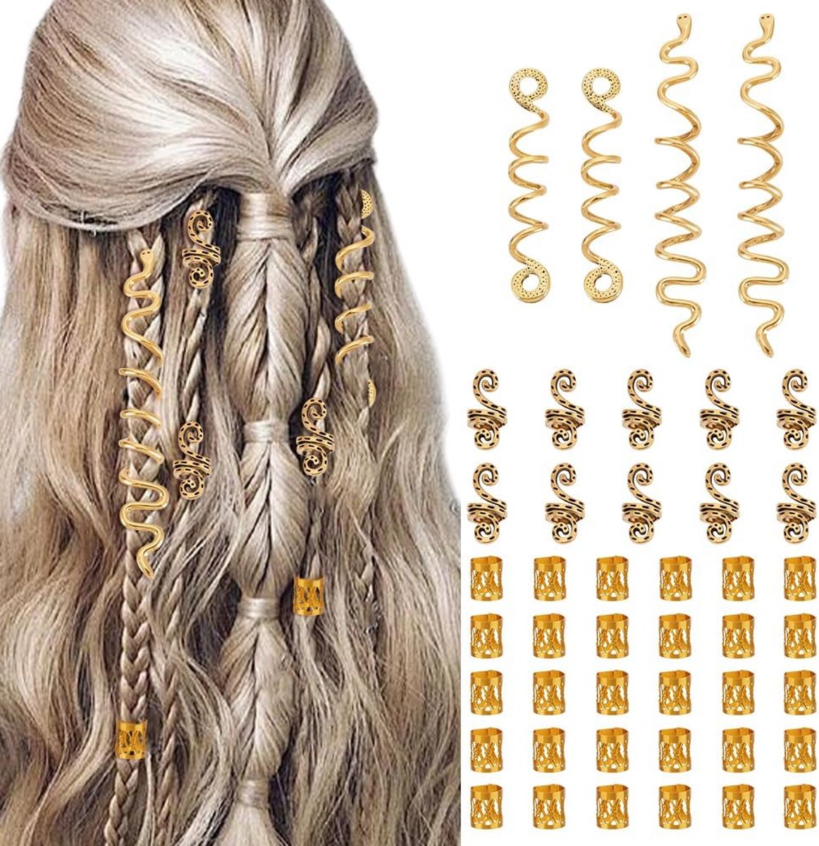 44x Gouden Dreadlocks Kralen en Hangers voor Vlechten - Haaraccessoires Set
