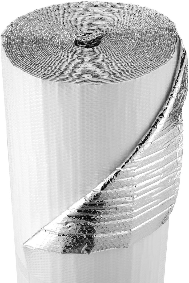 VEVOR Isolatiefolie, Noppenfolie, 6 mm, 122 cm x 30,48 m, Aluminiumfolie, Witte PE-Folie, Warmtereflecterende Bescherming, Thermische Isolatierol voor Garagedeuren, Ramen en Camperdaken