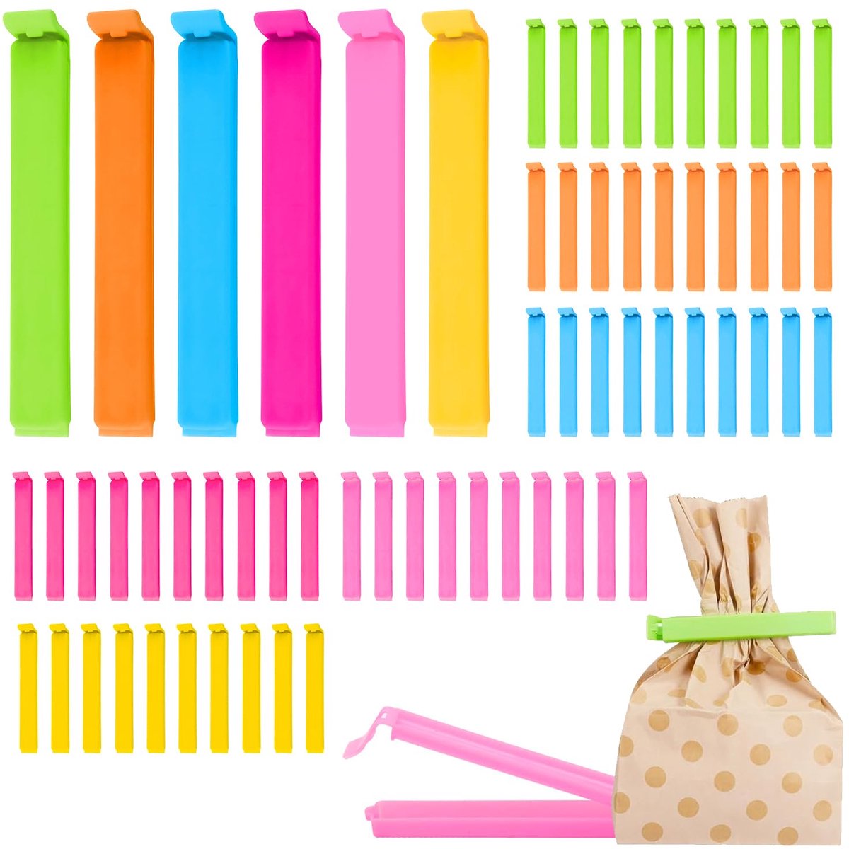 IMPERATORIS® Zakklemmen - Vershoudclips - Klemmen voor Voedselzakken - Luchtdicht Afsluiten - Diepvriesbestendig - Verschillende Maten - 60 Stuks