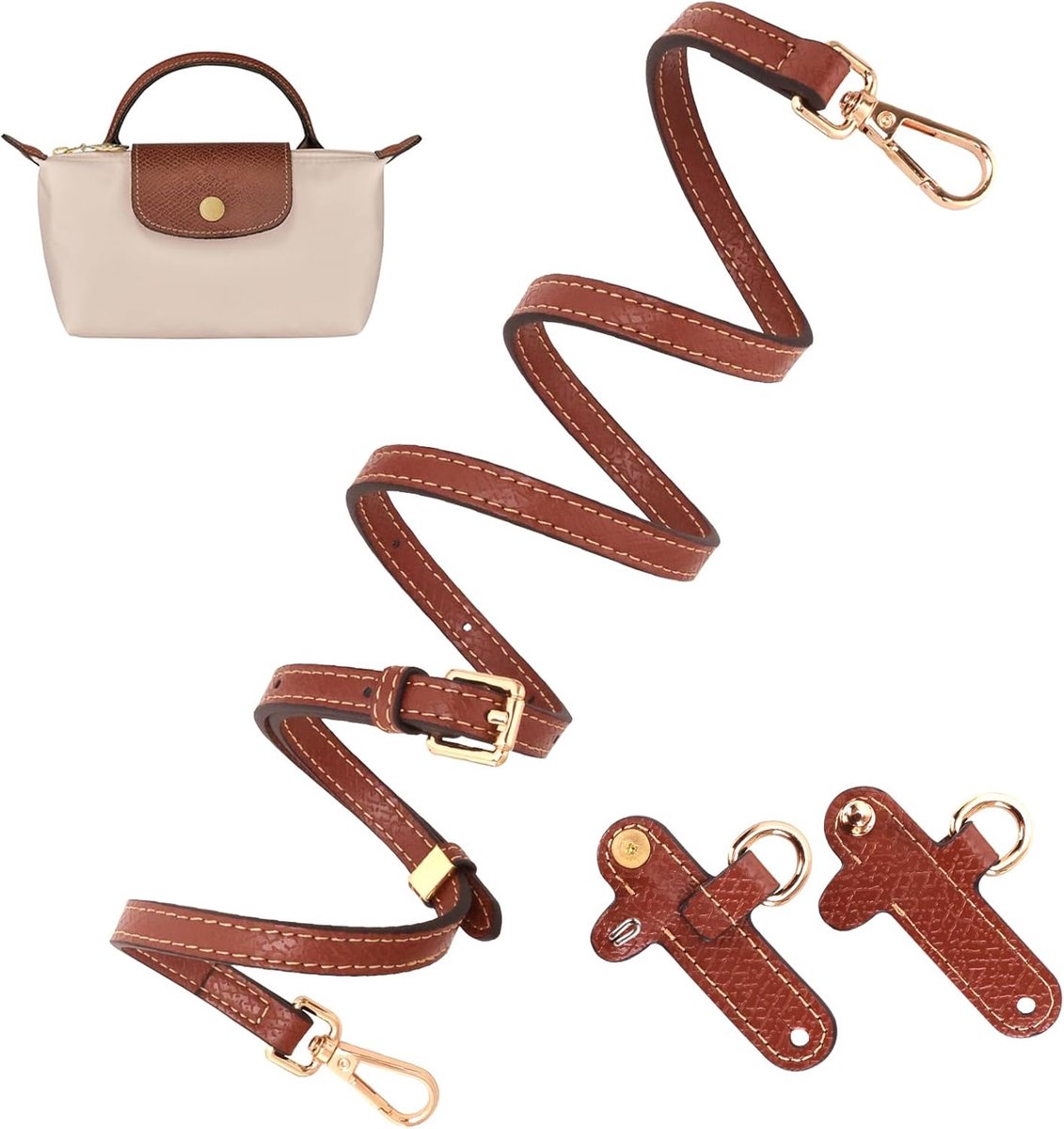 OIMG Bag Strap - bruin Shoulder - Bagstrap - Tassenriem - W 1.2cm - Schouderband - leer - cognac - verstelbare tasriem - geschikt voor mini tas - Bagstrap voor dames - Crossbody Strap Replacement - Verstelbare lengte 94 cm ~ 124 cm - bruin