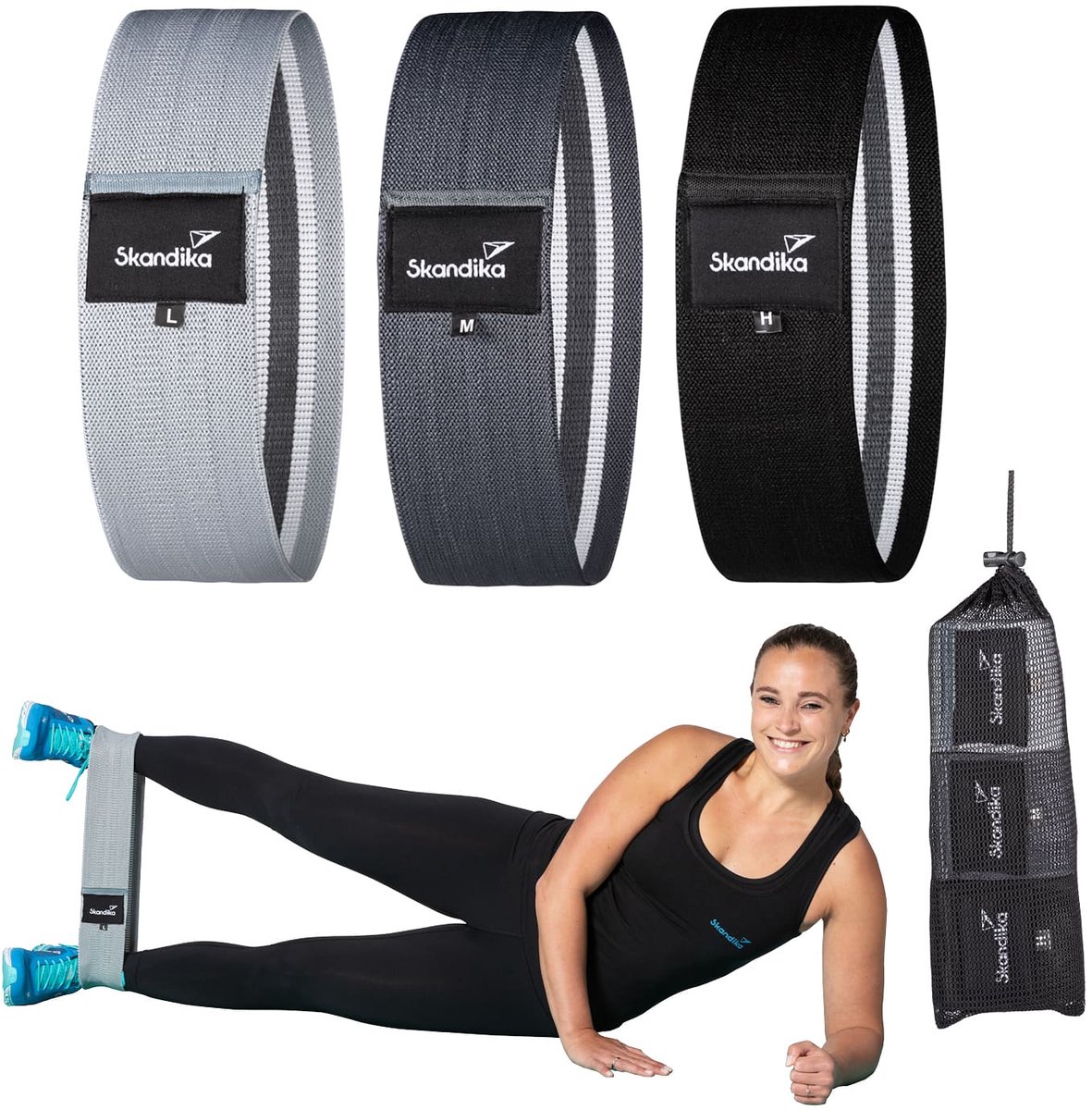 Skandika fitnessbanden van stof 3-delige set - Resistance Booty Bands, 3 weerstanden, antislip, inclusief oefengids & draagtas | fitnessband voor krachttraining, spieropbouw, fitness en yoga