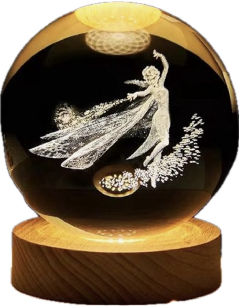 DMG Supply 3D Kristallen Bol Lamp - Prinses - USB Oplaadbaar - LED Lamp - Nachtlamp - Tafellamp - Bureaulamp