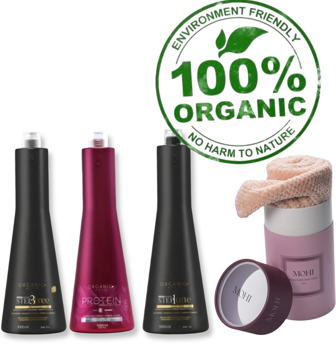 Organic Gold Diamond Proteïne Behandeling 3 X 1000ml & Organic Gold One Fiber Extreme Straightening Cream