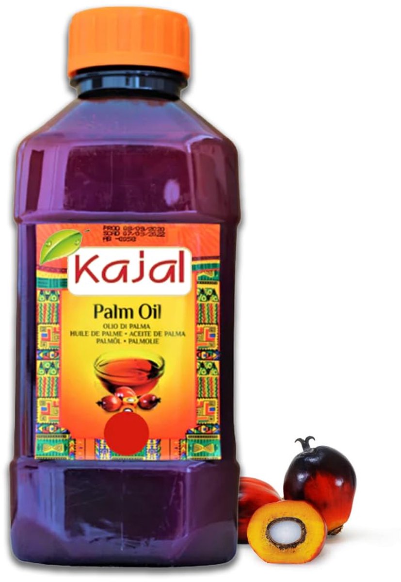 Palm Koken olie 1000 ml – Hoogwaardige rode palmolie uit Ghana 1 litre | Rijk aan bètacaroteen | Ideaal om mee te koken en te bakken | Veganistisch, volledig natuurlijk en zonder toevoegingen met Kajal Sticker