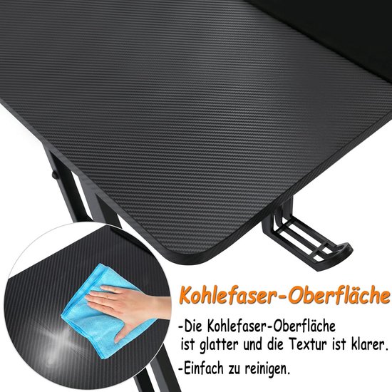 Professionele Gamingtafel 140x60 cm - In Hoogte Verstelbaar PC Bureau Zwart van Merkloos — afbeelding 2