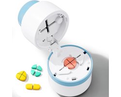 Pillensnijder - Verstelbare pillensleuf - Pillendoosje - Pillendispenser - Pillensplijter - Geschikt voor het snijden en bewaren van pillen - Blauw