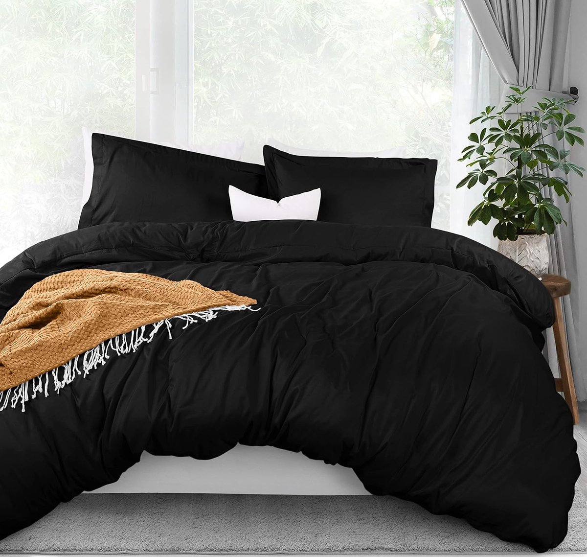 Famanu Dekbedovertrekset full size 227 x 229 cm microvezel zwart met ritssluiting