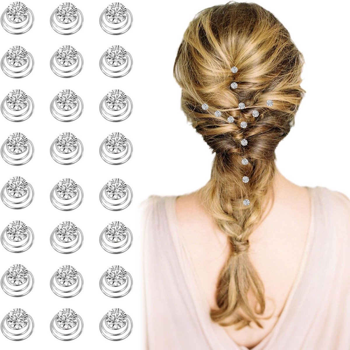 24x Spiraalvormige Haarspelden met Kristallen Strass - Bruid Haaraccessoires Feest