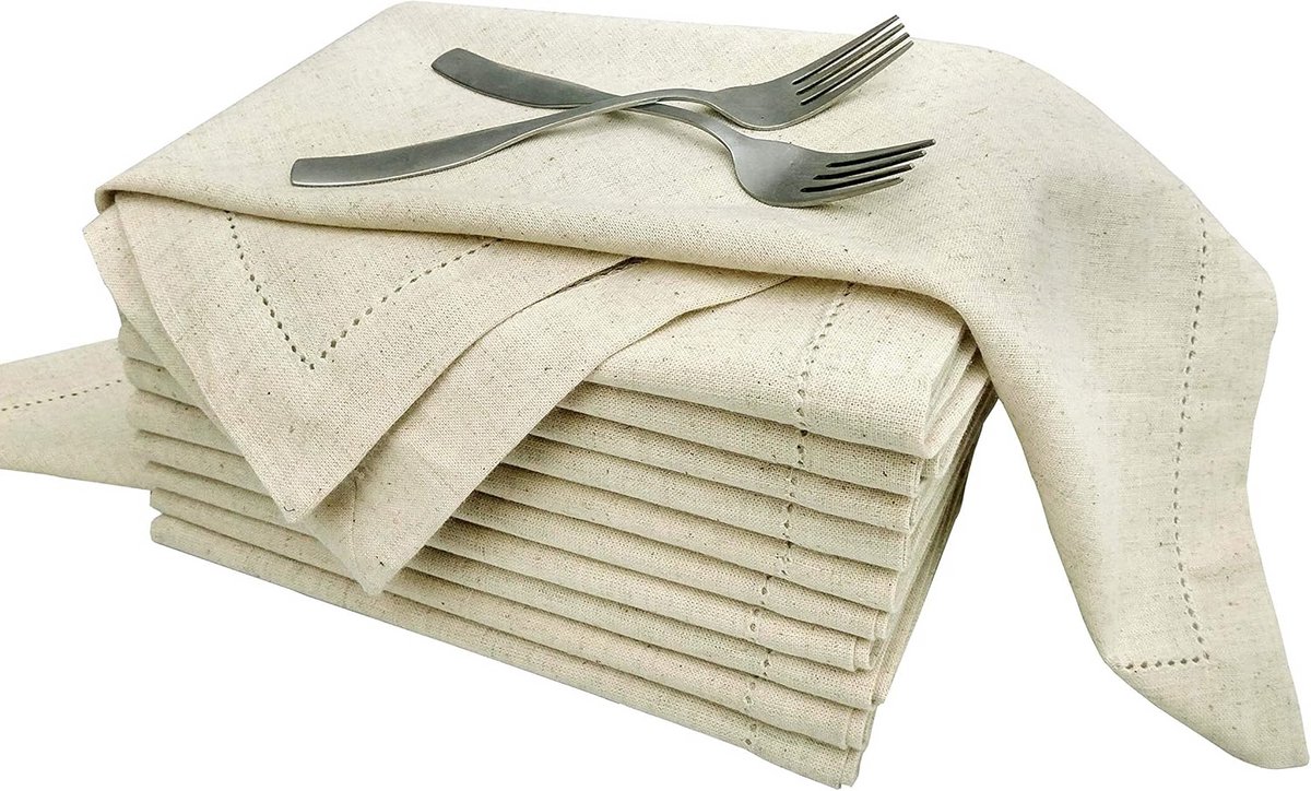 Set van 20x20cm Linnen Servetten met Hemstitch - Natuurlijk Vlas
