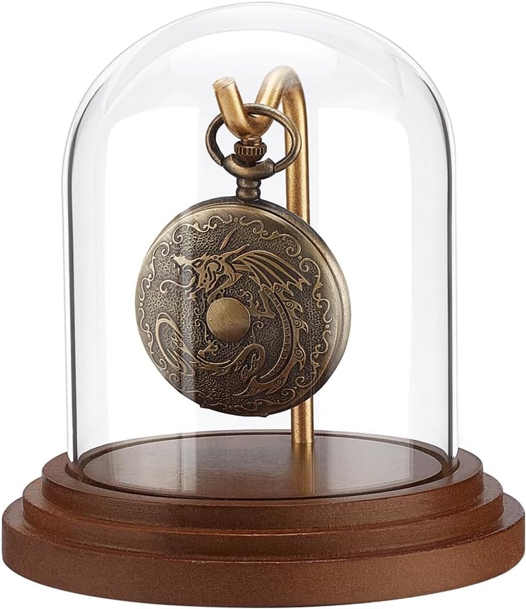 Watch Glass Display Dome - Cloche - Pocket Watch - Decorative Display Case - Wooden Base - Showcase voor Medailles - Collectibles 11x10.5cm