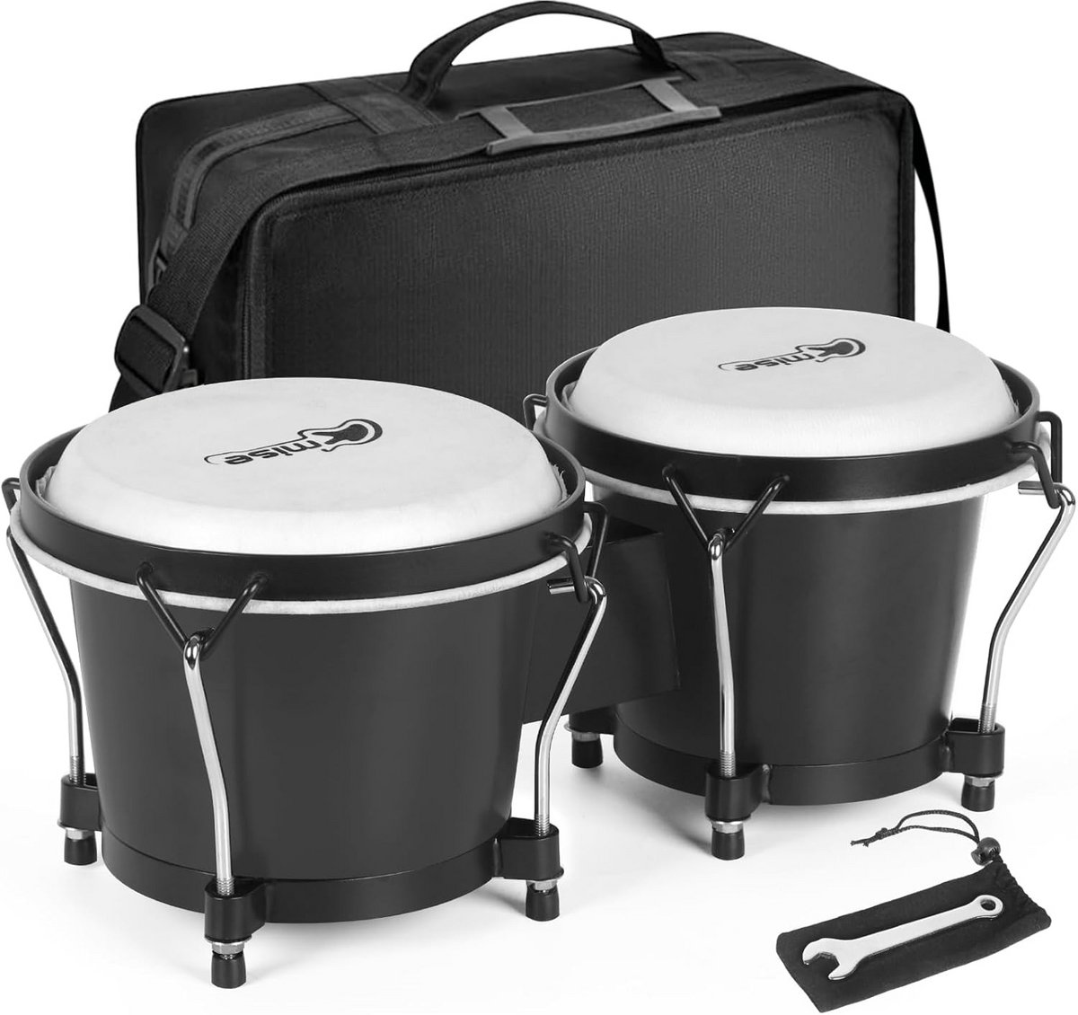 Bongo Set Hout 15 cm en 17,8 cm - Inclusief Tas en Stemmer