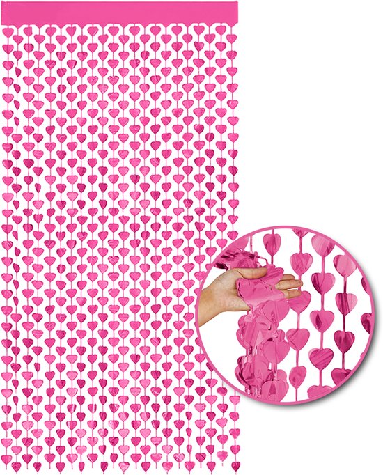 LUQ – Foliegordijn Hartjes – Roze – Luxe Romantische Valentijn Decoratie – Valentine Versiering – Franjes Gordijn