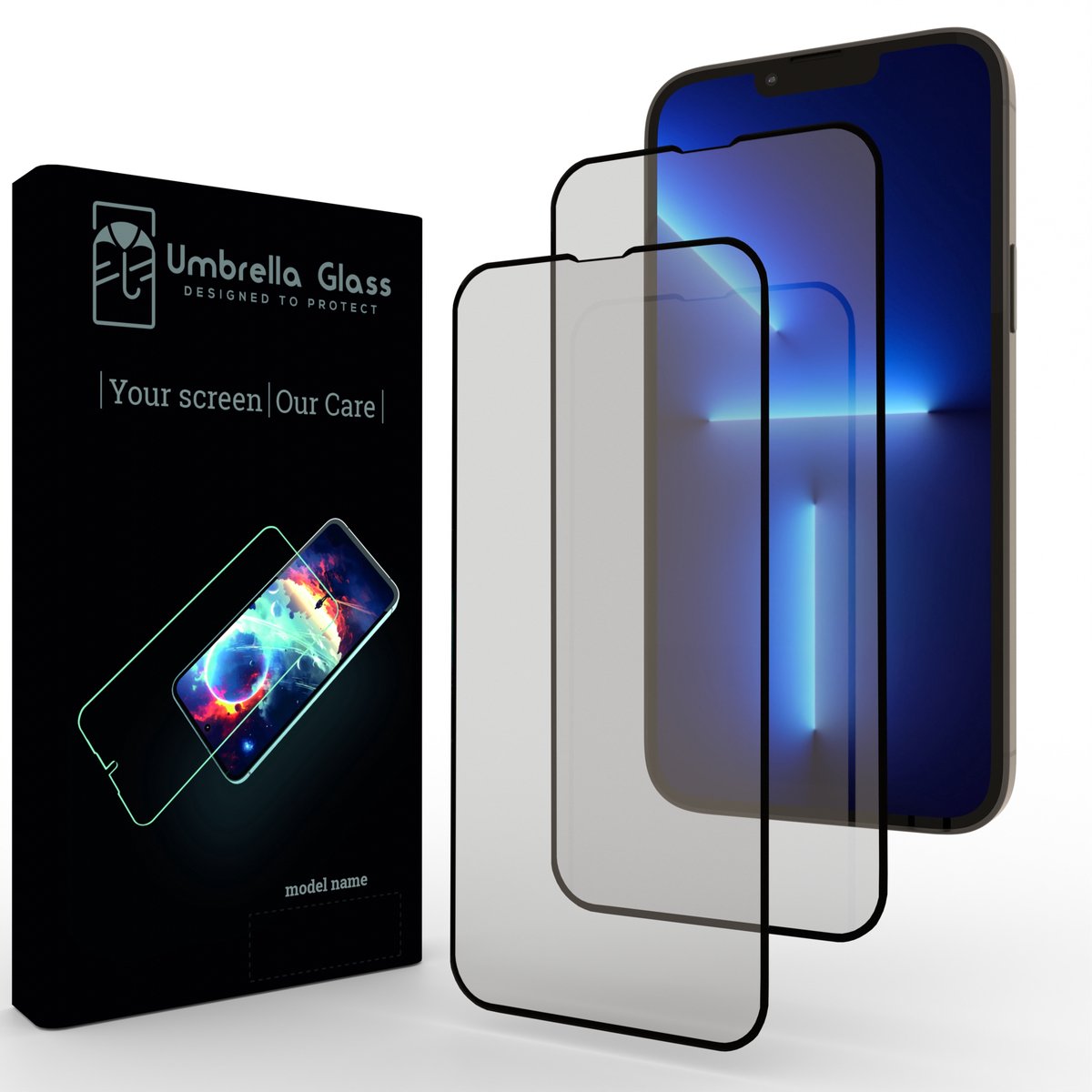 Screenprotector Glas - Geschikt voor iPhone 13 Pro Max - 14 Plus - 2.5D Full Cover | Umbrella Glass