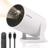 Witte Lumina beamer met afstandsbediening en HDMI-kabels.