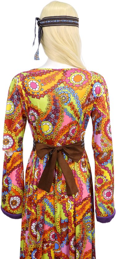 Joya Party® Robe Hippie Dames avec Gilet & Bandeau | Ensemble Flower Power des années 60 & 70 | Longue robe extensible | Costume de déguisement femme | Carnaval, Fête à thème & Halloween | Taille M