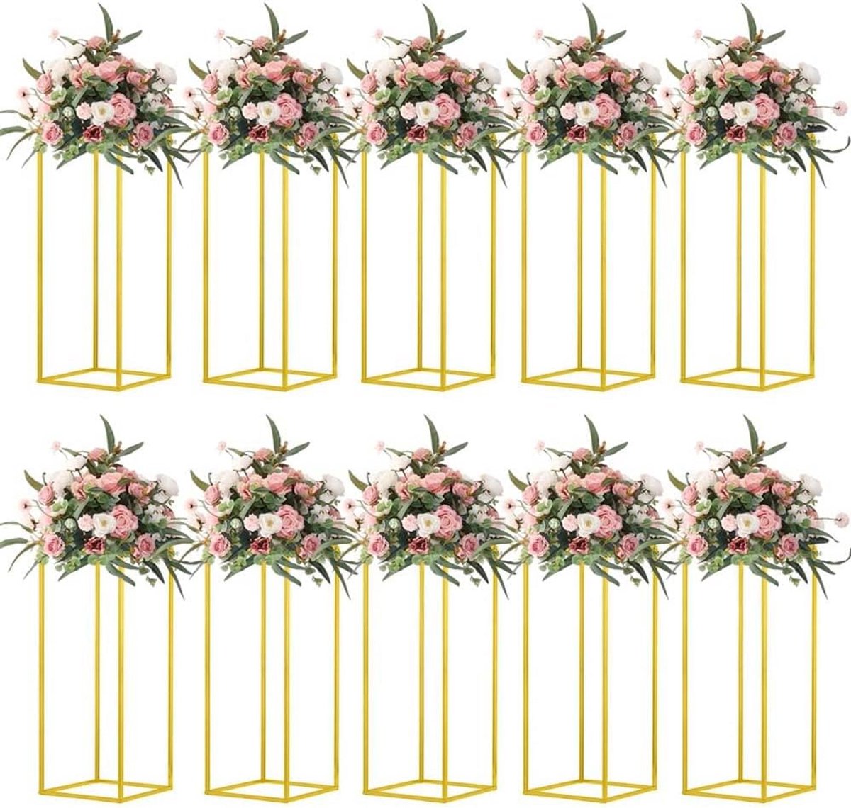 10x Hoge Gouden Zuil Vazen voor Tafeldecoratie en Bloemstukken