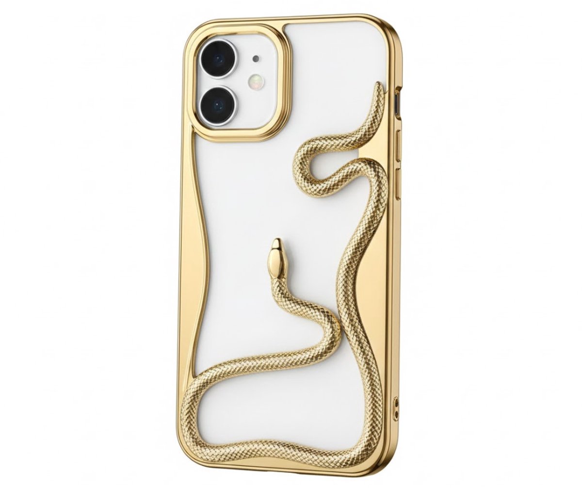 Goudkleurig slang design telefoon hoesje geschikt voor iPhone 11 dames en heren met 3D reliëf slang detail, zachte TPU backcover met electroplating rand en effen kleur afwerking
