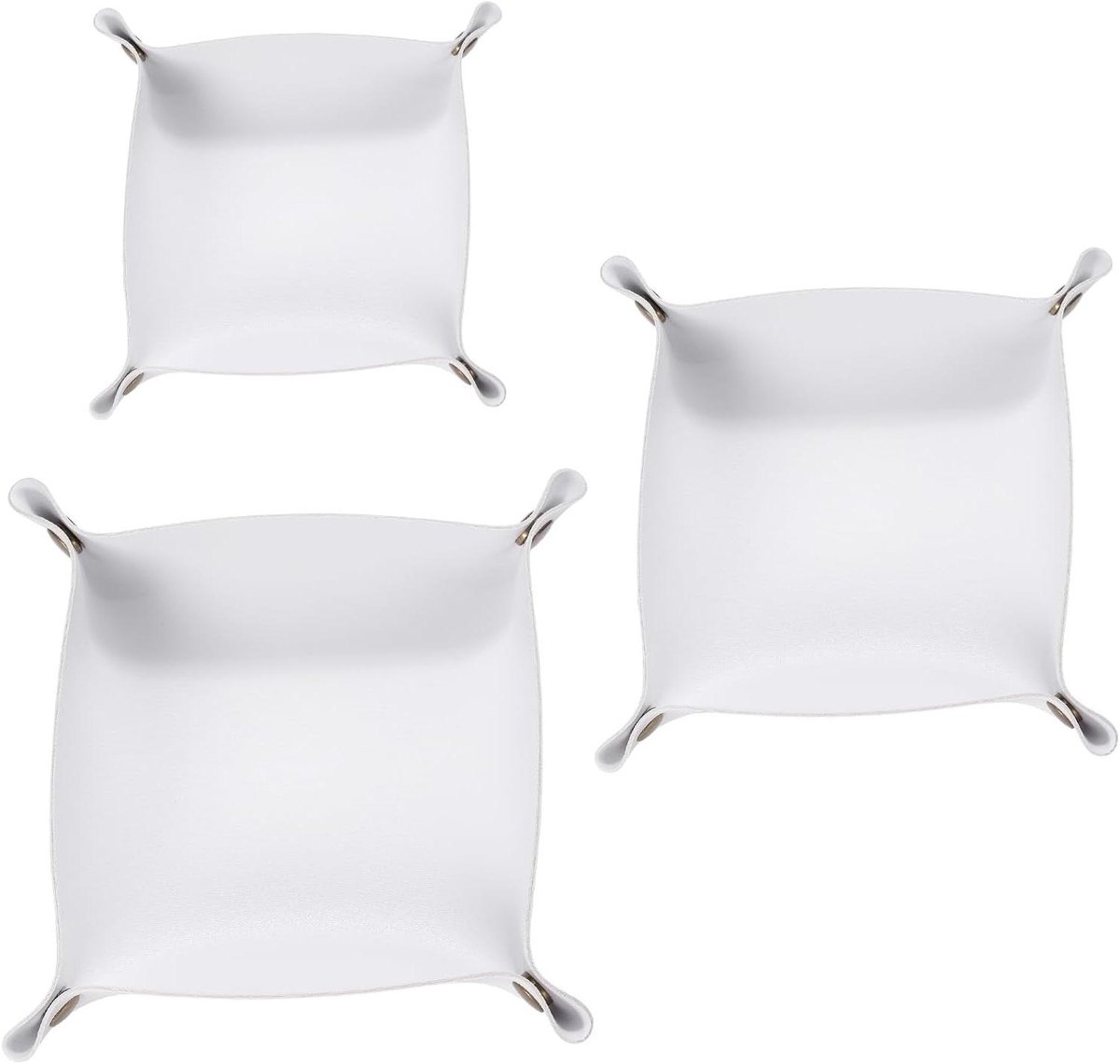 Opvouwbare Multifunctionele PU-lederen Opbergvakken - Sleutels - Horloges - Sieraden - Kubussen - Draagbaar - Nachtstandaard - Groot - Klein - Mini - Wit - Uniseks - 3 Stuks.