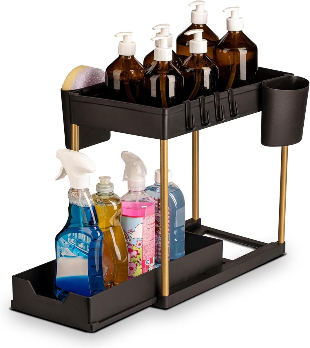 Famanu – Opslagorganizer voor onder de gootsteen – Compacte kastoplossing voor keuken en badkamer – Geschikt voor schoonmaakmiddelen, flessen en accessoires