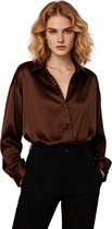 Dames Blouse Deluxe - Bruin - Overhemd - Luxe Uitstraling