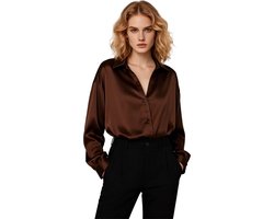 Dames Blouse Deluxe - Bruin - Overhemd - Luxe Uitstraling