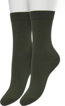 Bonnie Doon Basic Sokken Dames Donker Olijf Groen maat 36/42 - 2 paar - Basis Katoenen Sok - Gladde Naden - Brede Boord - Uitstekend Draagcomfort - Perfecte Pasvorm - 2-pack - Multipack - Effen - Olijfgroen - Leger - Dark Olive - OL834222.205