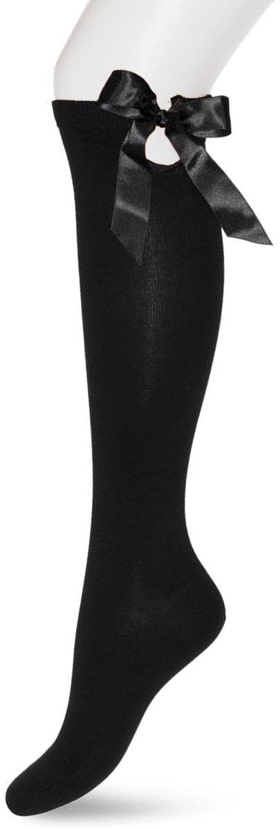 Bonnie Doon Dames Katoenen Kniekousen met Strik Zwart - Knie Kousen - Satijnen Strik - Knie Sokken - Uitstekend draagcomfort - Big Bow Knee High - Kniesokken - Zakt niet af - Black - BE951540.101