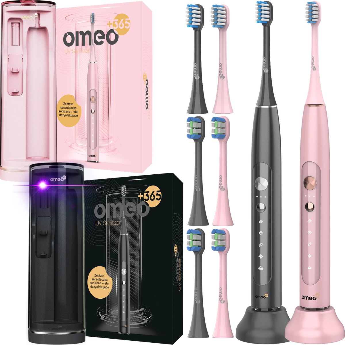 2x Elektrische Tandenborstels OMEO UV Sanitizer - Sonische Set - 82000 bewegingen - UV-desinfectie