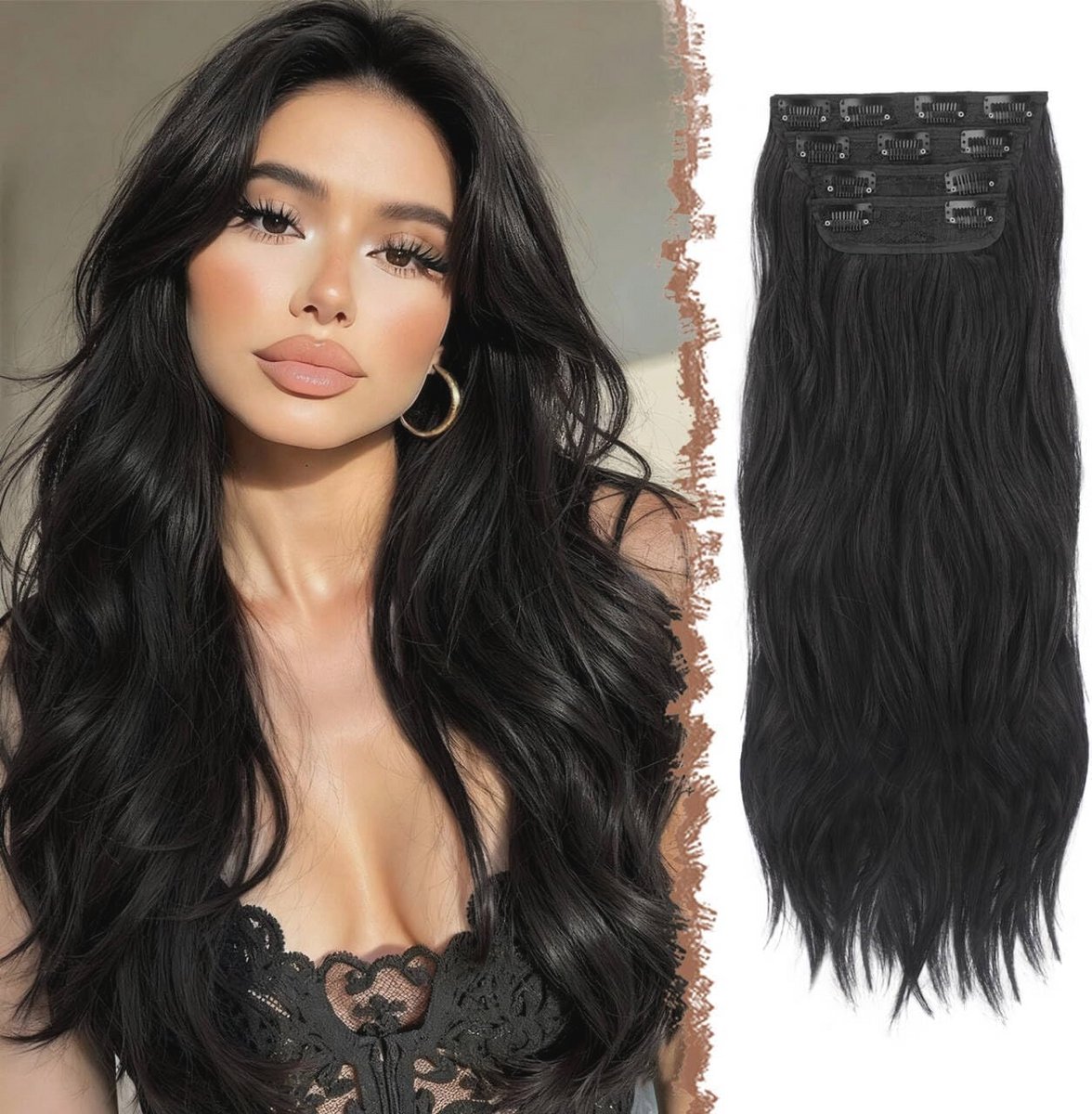 Clip-in haarextensies 50 cm - Lange golvende extensions voor meer volume en stijl