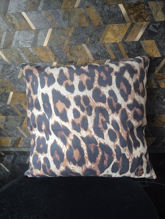 Sierkussen Eviva Home Deco « Panthère Classic » - 40 x 40 cm - Imprimé léopard marron chaud - Accessoire de Luxe pour la maison