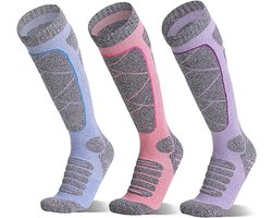 Skisokken - 3 Paar - sokken dames - sportsokken - Katoen Sokken - Warme sokken Dames - Lange Huissokken - skisokken dames - Snowboardsokken - voor skiën, snowboarden, Wandelen - Maat 35-39 (M)