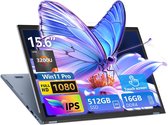 Ninkear 15.6" FHD IPS Touchscreen Laptop – 360° Flip 2-in-1 Convertible – AMD Ryzen 3 3200U – 16GB RAM – 512GB SSD – Windows 11 Pro – Dual-Band WiFi – Zilver