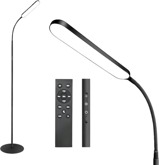 TULITE Arcus LED Vloerlamp - Leeslamp staand - Staande Lamp - Dimbaar - 3 Kleurstanden - 180cm - 1300Lm - Touch & Afstandsbediening - Zwart