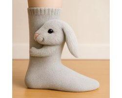 3 stuks（konijn） warme wintervloersokken voor volwassenen, 3D gebreide dierensokken, schattige nieuwe dierenvloersokken, schattige handgehaakte gebreide sokken, ademend anti-zweetontwerp