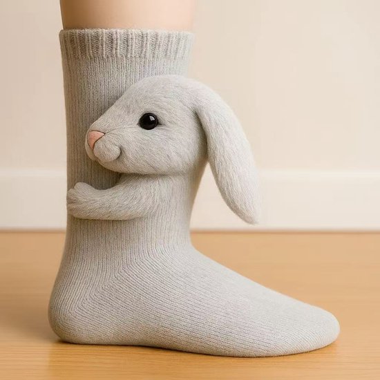 3 pièces (lapin) chaussettes chaudes d'hiver pour adultes, chaussettes animales tricotées 3D, mignonnes nouvelles chaussettes animales de sol, mignonnes chaussettes tricotées faites à la main, conception anti-transpiration respirante
