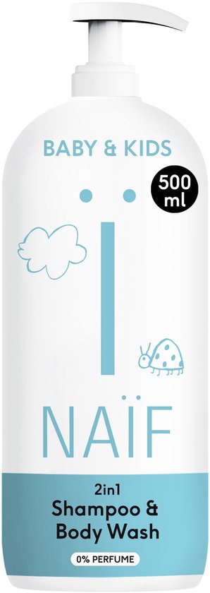 Naïf 2 in 1 Shampoo & Body Wash - Baby's & Kinderen - 0% Parfum - Zonder SLES en Siliconen - Mild - 500ml