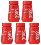 Vijf rode flacons met Schwarzkopf OSiS+ Dust it mat volumepoeder.