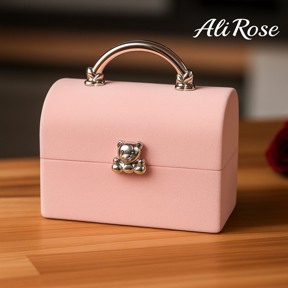 AliRose - RingBox - Roze - Liefdes Beer - Aanzoek - Partner - Vriendin - Huwelijk - Amor - Valentijn - Schattig - Romantisch - JuweelBox - Sieraden