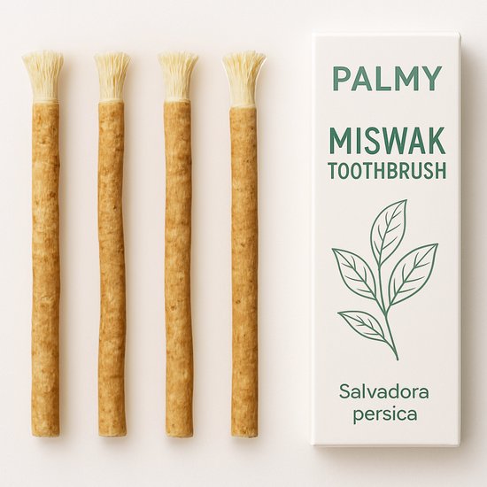 PALMY® Miswak Toothbrush (4 stuks) – Siwak – Natuurlijke Tandenborstel – Biologisch & Fluoridevrij – Antibacterieel – Tandverzorging – Mondverzorging Zonder Tandpasta – Siwaak – Vegan