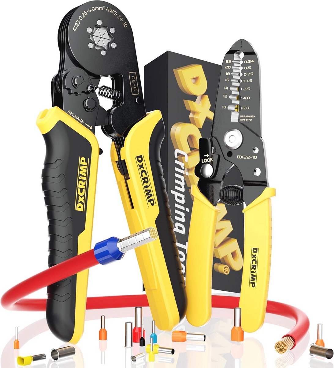 Krimptang voor Adereindhulzen Connectoren met Afstriptang Set - Ideaal voor Elektrische Terminals 0,25-6 mm²