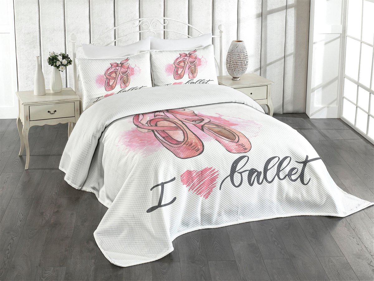 ABAKUHAUS Ballerina Bedsprei Set – 264x220 cm – Rozegrijs Wit