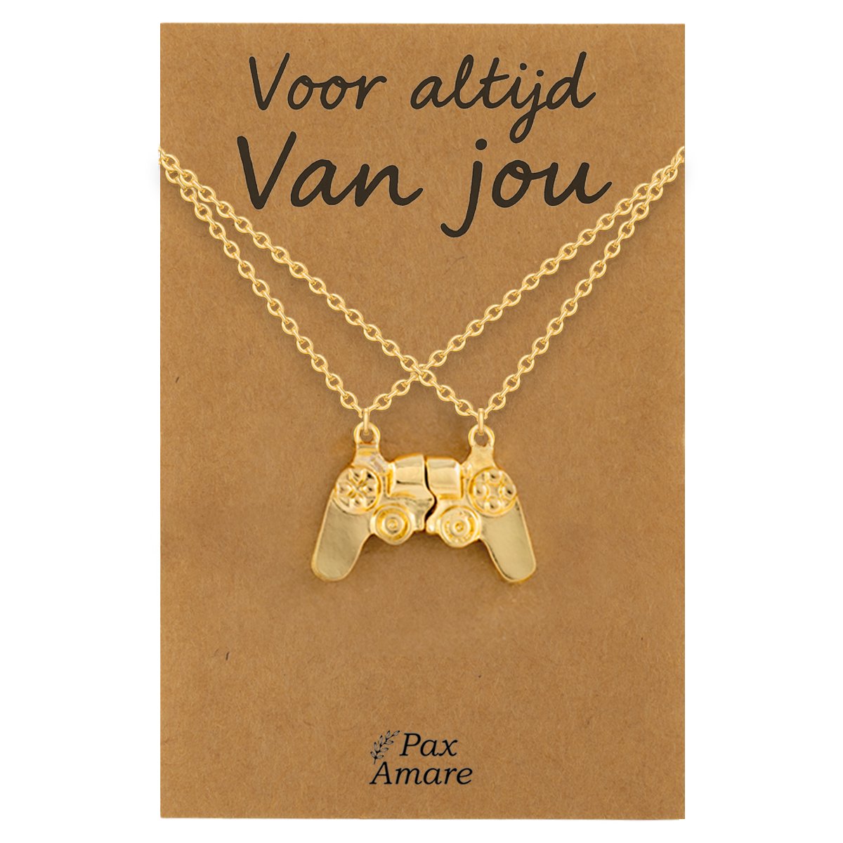 Koppel Ketting voor 2 'Voor altijd van jou' - Controller - Vriendschapsketting op Cadeau Kaartje - 45cm + 5cm verstelbaar - Goudkleurig - Persoonlijke Hanger - Pax Amare