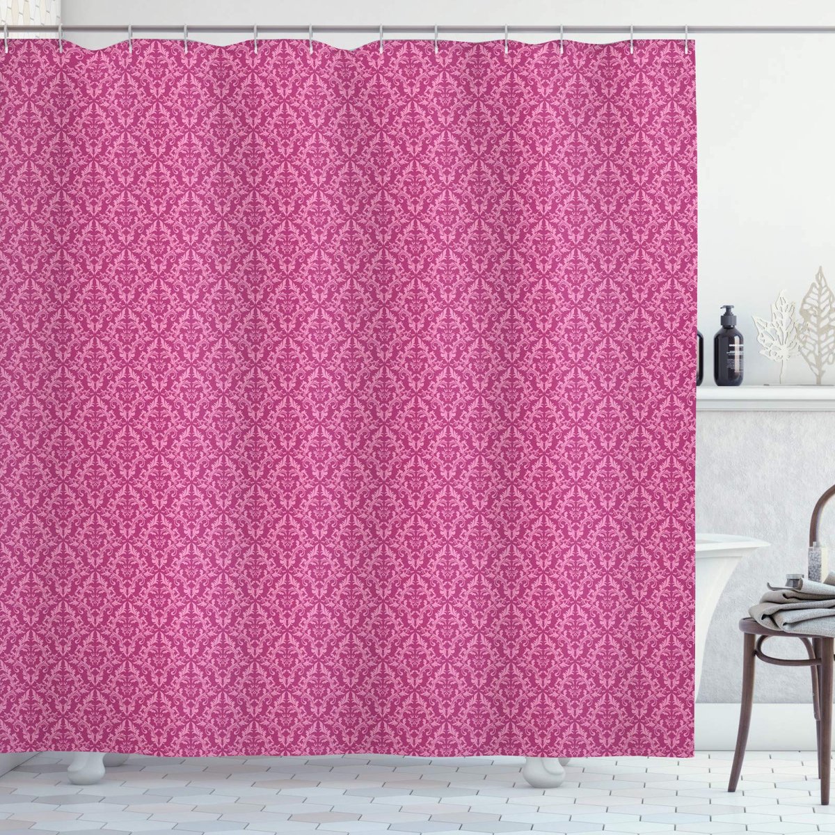 ABAKUHAUS roze damast douchegordijn – 175 × 180 cm – babyroze en magenta