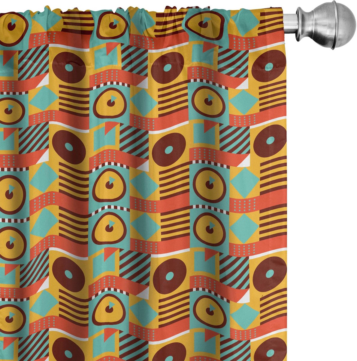 ABAKUHAUS Gordijnen Retro Geometrisch – 2x75x175 cm – Microvezel Ringelblume Bordeauxrot